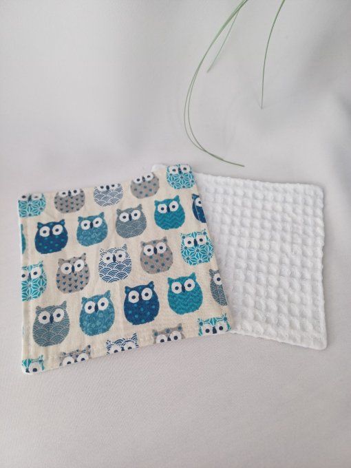 Lingette lavable hiboux