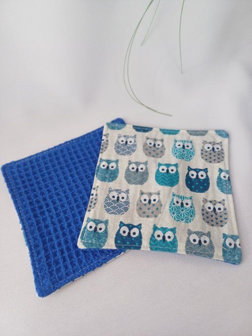 Lingette lavable hiboux